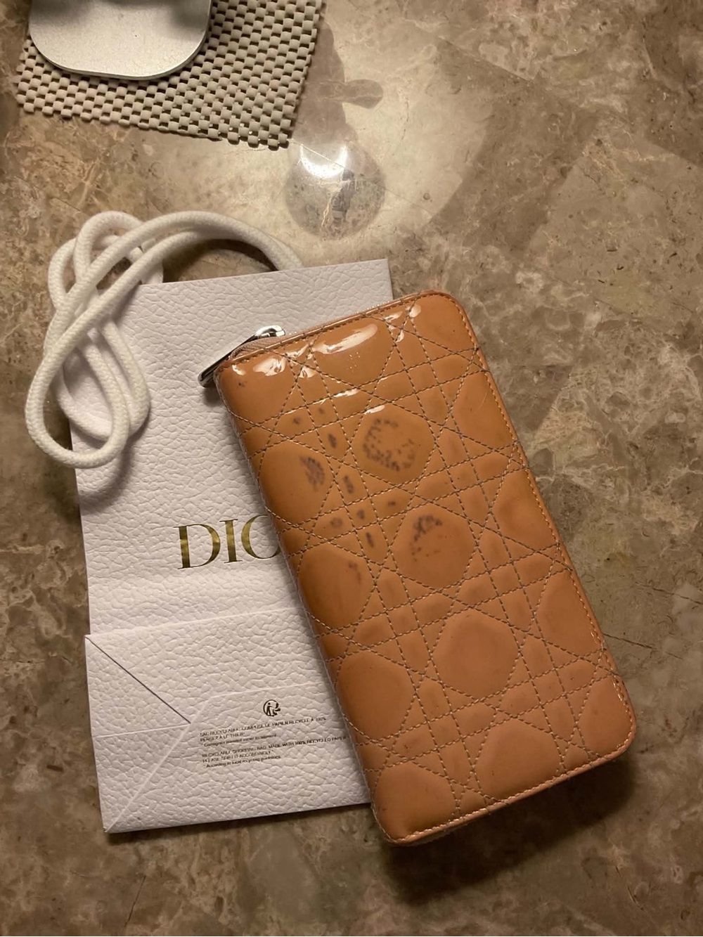 Dior Patent Quilted Zip around Wallet in Warm Tan - Picture 3 of 13